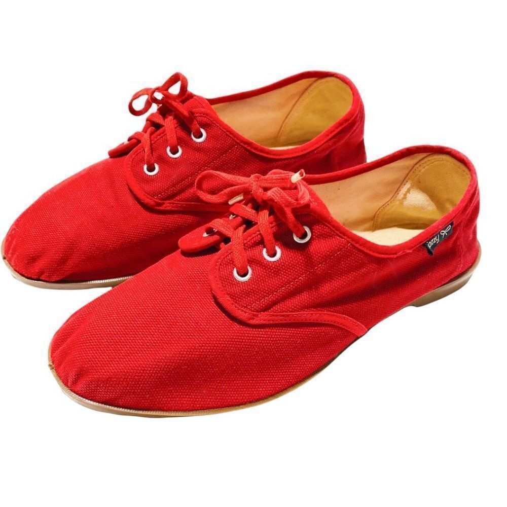 VINTAGE Jazzy Red Canvas Flat Lace Up Shoes